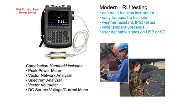 Figure 2. FieldFox handheld all-in-one-analyzers are ideal for maintaining and troubleshooting radar systems and components. FieldFox can be configured with a large choice of measurement capabilities with frequency coverage of 30 kHz to a maximum of 50 GHz.