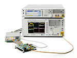 Shown here is the N5182B MXG vector signal generator with N5102A digital signal interface module streaming 16 bit parallel I and Q data into a DUT evaluation board