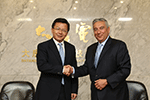 Shown are Caiji Zhen, CEO and Chairman of Board of Datang Telecom Group ( on left) and Ron Nersesian, President and CEO of Keysight Technologies ( on right) confirming MOU agreement to establish strategic partnership on research, development of 5G communication technologies